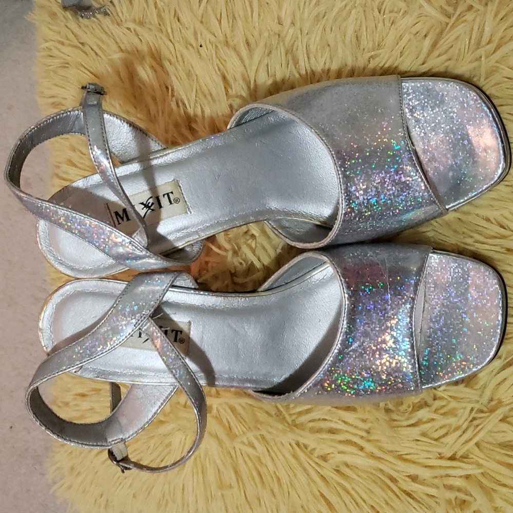 Vintage iridescent glitter platform sandals